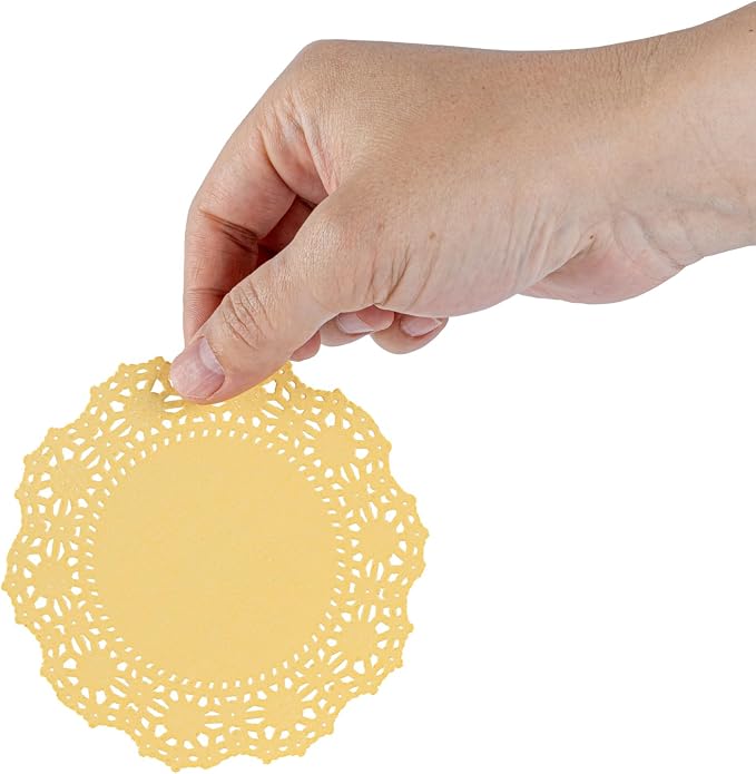 Pastry Tek 4 x 4 Inch Paper Lace Doilies, 4000 Disposable Table Doilies - Elegant Lace Finish, Long Lasting, Orange Paper Doily, for Pastries, Cupcakes, Desserts - Restaurantware