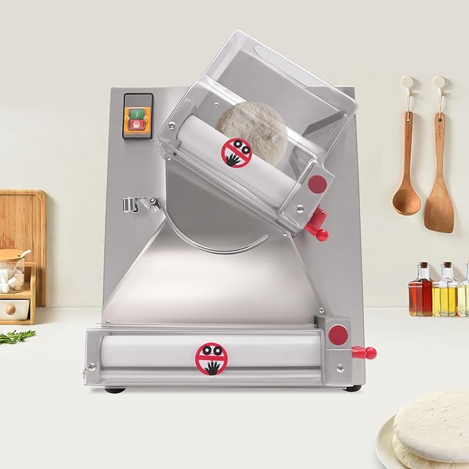 Pizza Dough Roller Sheeter, 4-12 Inch Dough Sheeter Machine, Stainless Steel Adjustable Thickness Pizza Dough Press for Pie Crusts, Pita Breads, Tortillas, Flatbreads