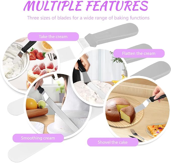 Cake Stand Rotating Turntable kit with Reusable Piping Bag and Piping Tips,Offset Spatula,Cake Decorating Tools for Beginners