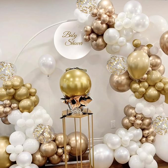 White and Gold Balloon Garland Arch Kit, 167Pcs Metallic Champagne Gold Pearl White Gold Confetti Balloons for Engagement Wedding Baptism Birthday Anniversary Party Decoration