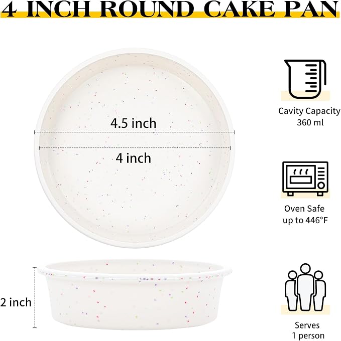 4 Inch Silicone Round Cake Pans with Metal Reinforced Frame, Nonstick Mini Smash Cake Molds for Baking, BPA Free – Set of 4 for Baby's First Birthday, Small Cakes, Desserts (Cream)