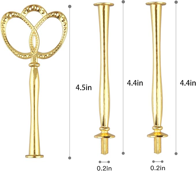 3 Tier 14" Heavy Metal Cake Stand Holder Fruit Plate Stand Fitting Hardware Rod with Stylus (Gold_New_Crown)