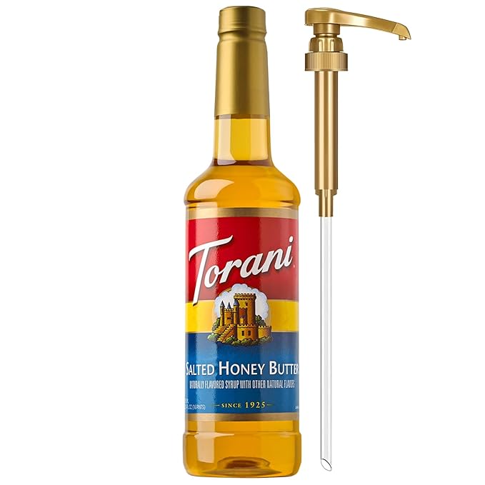Torani Coffee Syrup, Salted Honey Butter Syrup, Flavoring for Drinks and Desserts, Glass Bottle with Pump Included, 25.4 Fl Oz