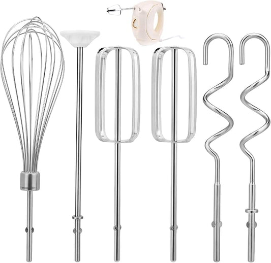 Hand Mixer Beaters Attachment Set, 2 Beaters 1 Egg Whisk 2 Dough Hooks and 1 Blending Rod Replacement Compatible with KHM3 KHM5 KHM7210 KHM7 KHM512 KHM9 KHM312 KHM926 KHM920 KHM53 & KHM720