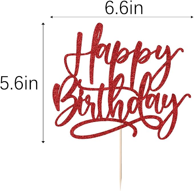 Kaoenla Happy Birthday Cake Topper,Red Glitter handwork Happy Birthday Cake Decoration Suitable For Anniversary/Birthday Party Decor