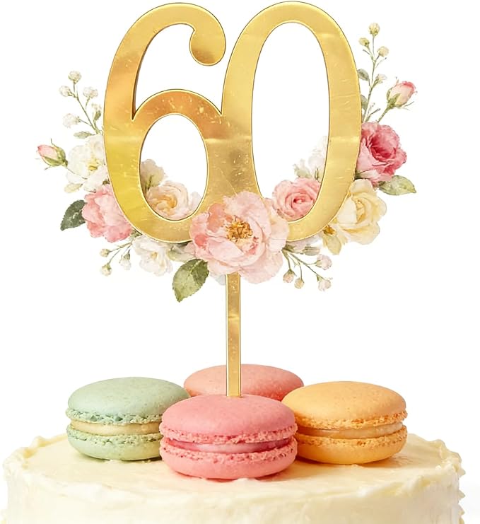 Gold Acrylic Sixty Cake Topper, Number 60 Cake Decoration, Happy 60th Birthday Cake Decor 60 Years Old Cake Pick Decoration For 60th Anniversary Celebrating Party Supplies
