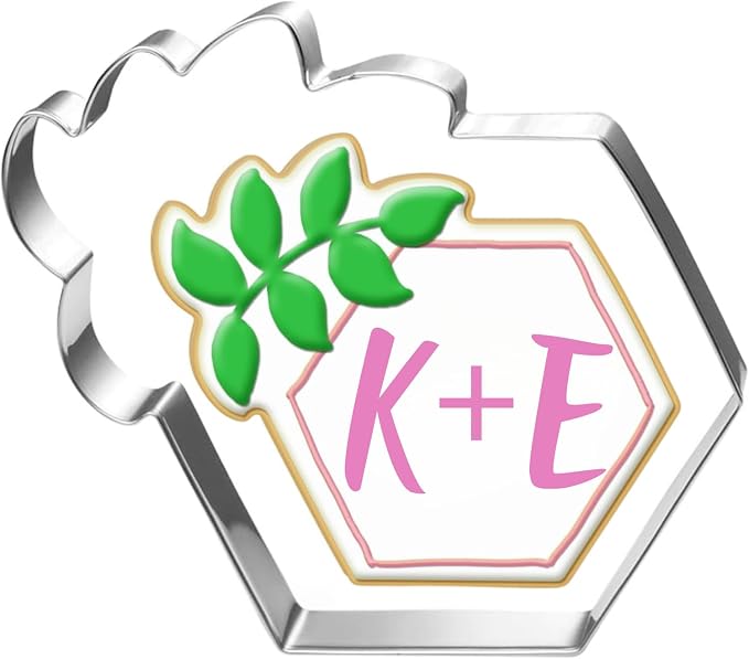 Hexagon Cookie Cutter with Leaf-4.25 Inch-Diswasher Safe-Metal Hexagon Cookie Cutter Shape for Wedding Birthday Baby Party
