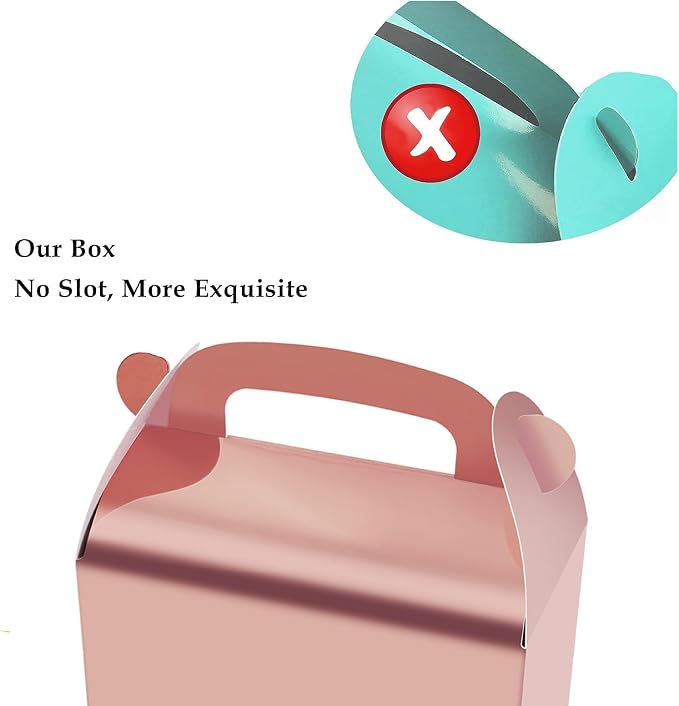 30Pcs Rose Gold Party Favor Treat Boxes Goodie Gable Boxe | Paper Gift Candy Boxes with Handles Perfect for Wedding, Birthday, Graduation, Babyshower