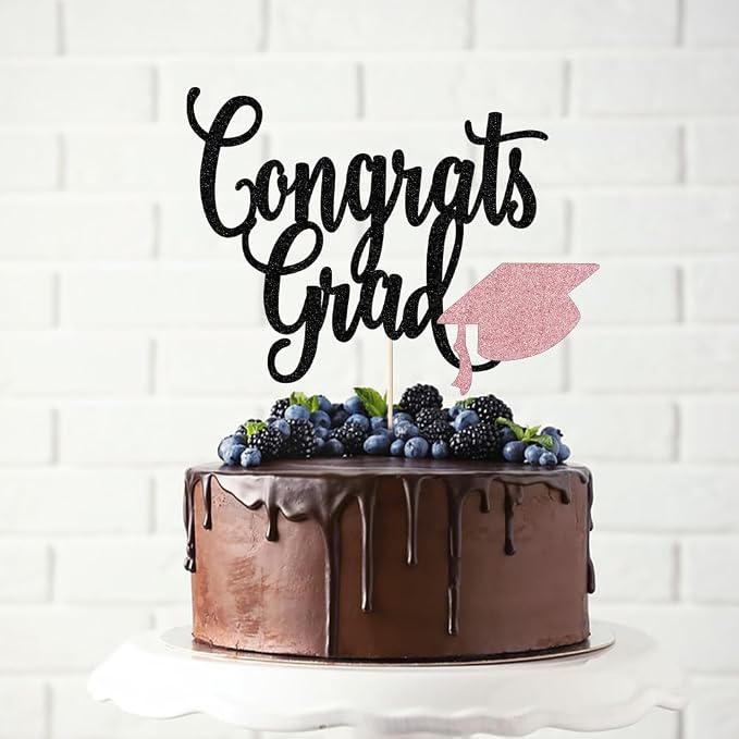 Congrats Grad Cake Topper,2026 Graduation Cake Topper, Congrats Grad Decorations,2026 High School/College/Senior Graduation Party Decorations Supplies. (Congrats Grad Rose gold)