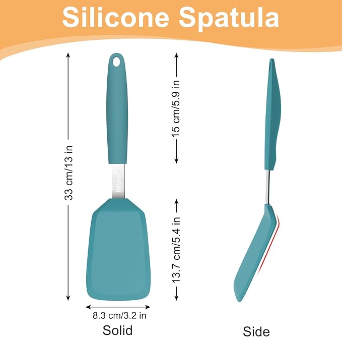 Beijiyi Silicone Spatula Turner, 600°F Heat Resistant, 13 x 3.2 in (Blue) | BPA Free, Non-Toxic, Flexible Turner, Non Scratch for Non Stick Frying Pan, Flipping, Cooking, Dishwasher Safe
