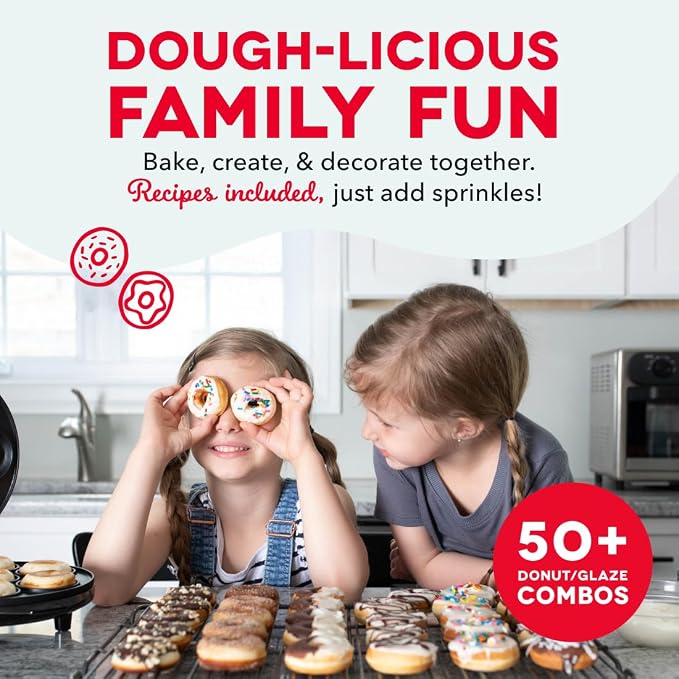Dash Mini Donut Maker Machine for Kid-Friendly Breakfast, Snacks, Desserts & More with Non-stick Surface, Makes 7 Doughnuts, Donut Print