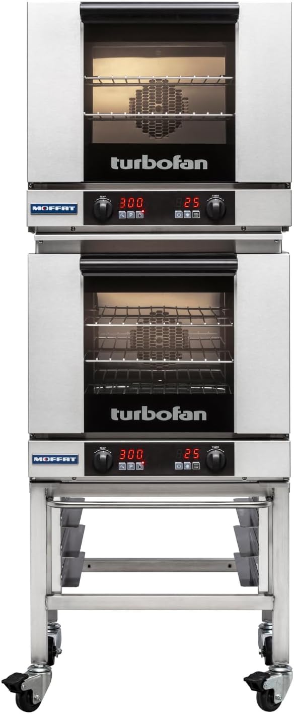 Moffat Turbofan Full Size Countertop Electric Convection Oven w/Stand, Double Stack w/Casters, Digital Control, 208v/50/60/1ph