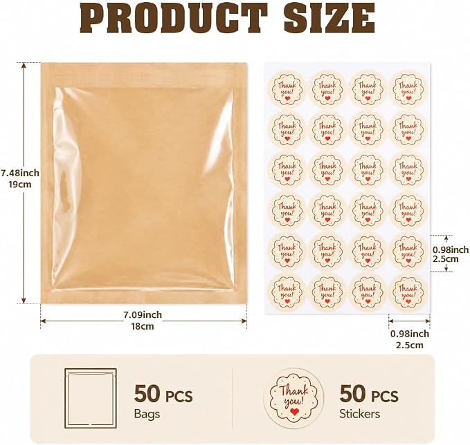Cookie Bags with Seal(7.1x7.5 Inch) 50 PCS Sealable Bakery Bags for Treat Snack Baked Goods Pastry Donut Cookie Sleeves Bake Sale Packaging Heat Seal Farmstand Small Business Party Favors Supplies