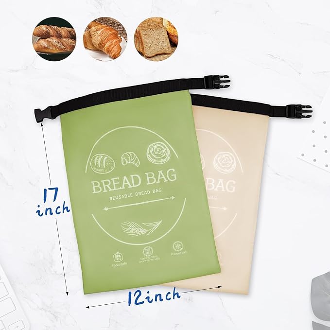 2 Pack Bread Bags for Homemade Loaf (17" x 13") - XL Reusable Sourdough Keeper to Keep Fresh, Pure Cotton Beeswax Lining, Food Storage Bag with Instructions on Gift Box (Khai& Green)
