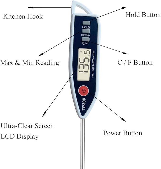 Digital Meat Food Thermometer for Candy Candle Milk BBQCooking Kitchen BBQ, Probe Instant Read Thermometer for Pork Deep Fry Roast Baking Temperature
