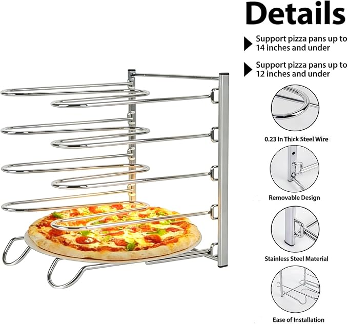 Pizza Rack, 5 Tier Stainless Steel Pizza Pan Riser, Compact Design for Easy Storage, 10.43" L x 8.52" W x 13" H