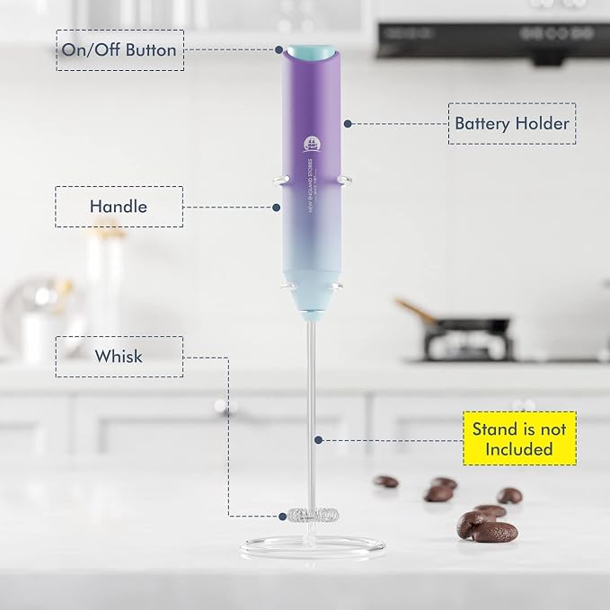 Powerful Milk Frother Handheld Foam Maker, Mini Whisk Drink Mixer for Coffee, Cappuccino, Latte, Matcha, Hot Chocolate, No Stand, North Light