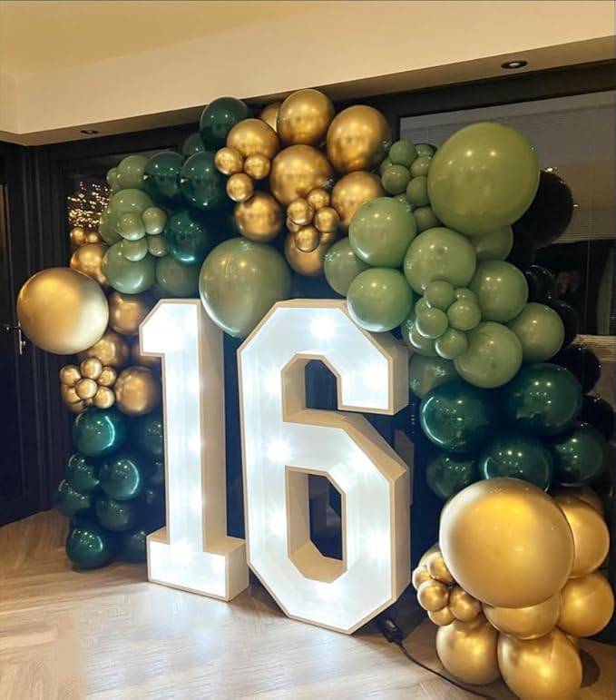 Green and Gold Balloon Arch Kit, Dark Emerald Green Hunter Forest Sage Green Metallic Gold Balloon Garland kit, 18 12 10 5 Inch Balloons for Birthday Wedding Jungle Safari Party Decorations