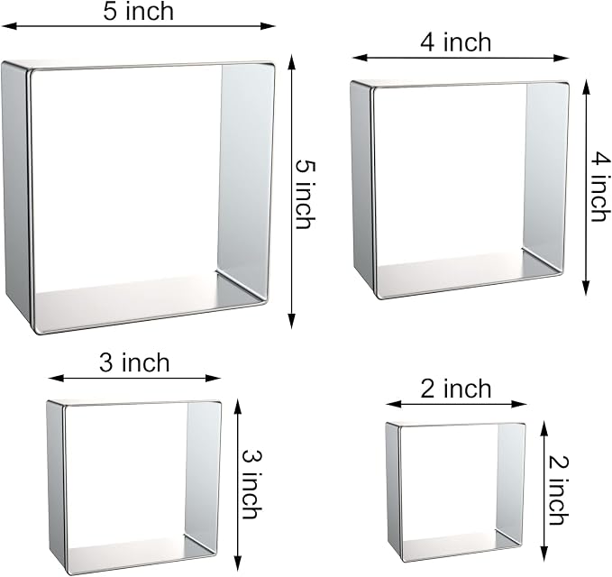 Square Cookie Cutter Set Large - 5 Inch, 4 Inch, 3 Inch, 2 Inch - Geometric Frame Plaque Cookie Cutters Shapes Biscuit Molds - Stainless Steel