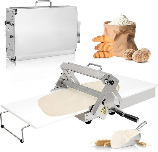 Manual Dough Sheeter Machine, Stainless Steel Folding Dough Press Sheeter(11.8"/15.7"), Thickness Adjustable, Counter Top Dough Sheeter, for Croissants, Home Kitchens Small Bakeries Type300