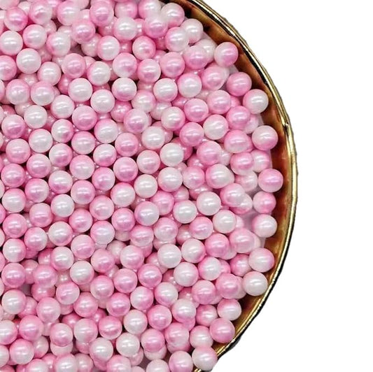 Rainbow Sprinkles Pink White Edible Pearls sprinkles,Cake sprinkles,Cookie sprinkles,Sugar Pearl, Edible Candy Pearls 7mm 130g 4.6OZ for Cake Cupcake Decorationg (Pink+White-7mm)