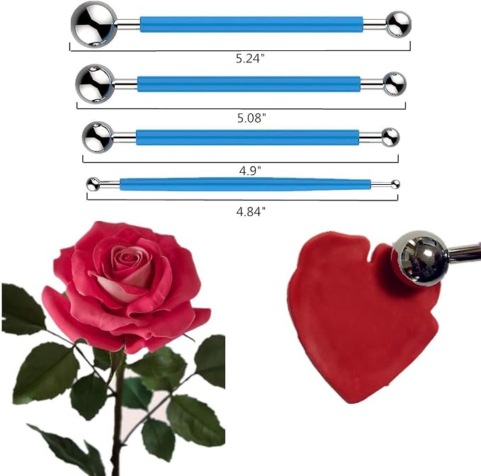 Gum Paste Flowers & Leaves Fondant Kit-10 Modelling Tools, 4 Ball Tools, 1 Veining Board, 1 Foam Pad, 1 Silicone Mat, 1 Rolling Pin