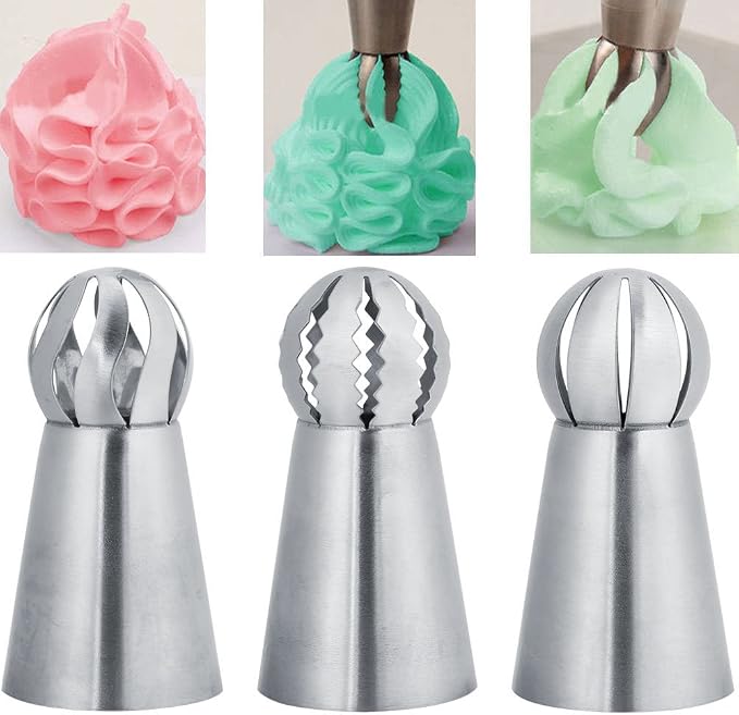 3Pcs Cake Nozzle, Stainless Steel Russian Flower Icing Piping Tips Cake Decoration Pastry Cupcake Baking Tools for Decorating Desserts Cupcakes Cookies