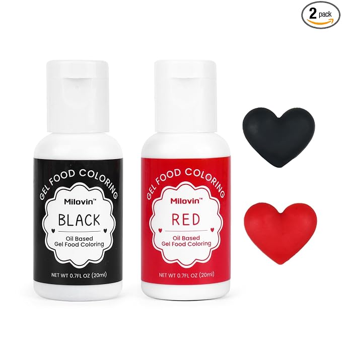 2 Colors Oil Based Food Coloring for Chocolate, Black, Red Food Coloring for Cake Decorating, Sugar, Candy Melts, Baking, Cookies, Icing Frosting, Meringues, Cream 0.7 Fl. Oz/bottle(Black, Red)