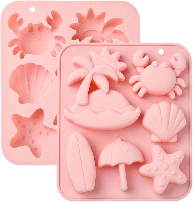 Ipotkitt 2pcs Pink Tropical Beach Themed Silicone Candy Molds Seaside Hawaii Starfish Gummy Molds for Jelly Fondant Chocolate Candy Ice Cake DIY Crafts Keto Fat Bomb