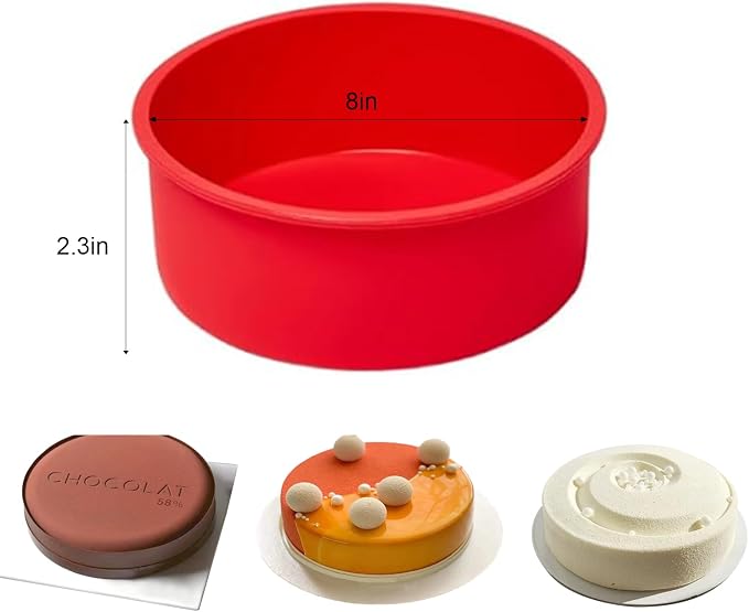 saphe 8 Inch round Cake Pans (3 Packs) - Non-Stick Mini Round Baking Pans, Silicone Cake Molds for Small Layer Cakes and Desserts (8 inch)