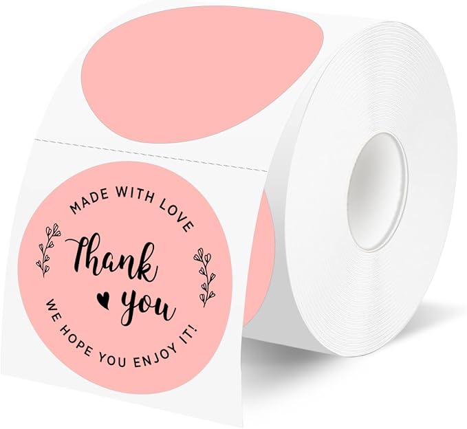500 Labels/Roll 2" Pink Round Thermal Labels, Waterproof Circle Blank Thermal Sticker Compatible with Direct Thermal Label Printers for DIY Logo Designs, Thank You, Small Business