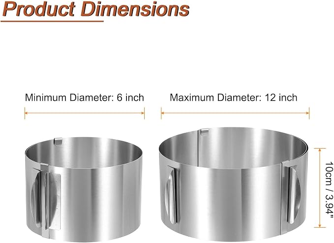 HARFINGTON 6" to 12" Cake Ring 10cm High Adjustable Round Cake Ring Stainless Steel Mousse Baking Moulds Bakeware Supplies for Baking Cooking Making Tool
