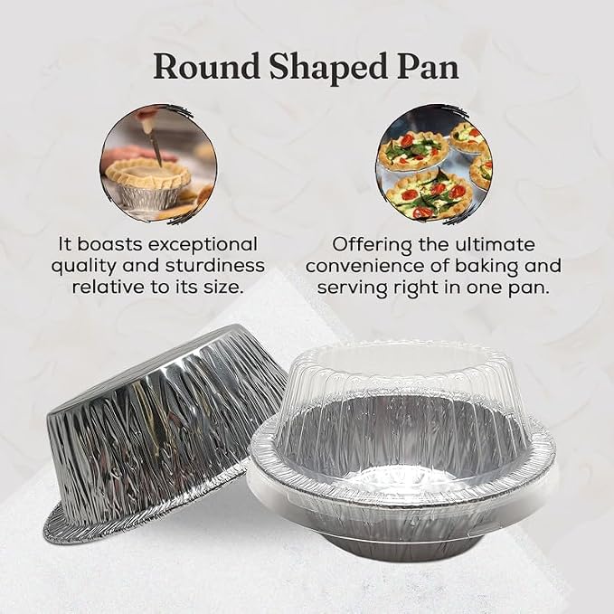 Durable Packaging Disposable 5 3/4" Aluminum Foil Extra Deep Meat Pot Pie Pan with Clear Snap on Lid - Round Oven Safe Baking Tins (Pack of 25)