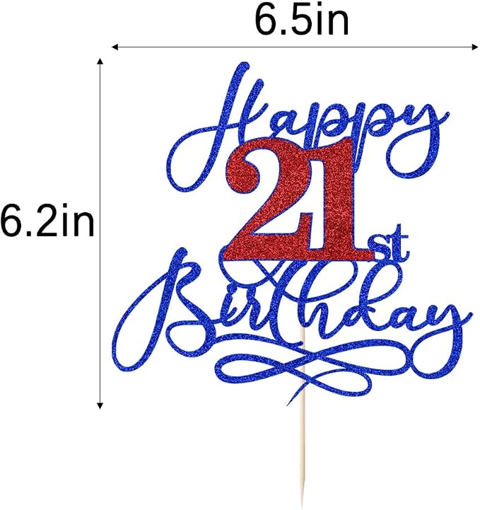 Happy 21st Birthday Cake Topper,Deep blue font red Numbers 21st Birthday Cake Decoration,Hello Twenty-one years old, Cheers to 21 Years/21st Anniversary, Fabulous Party Decoration