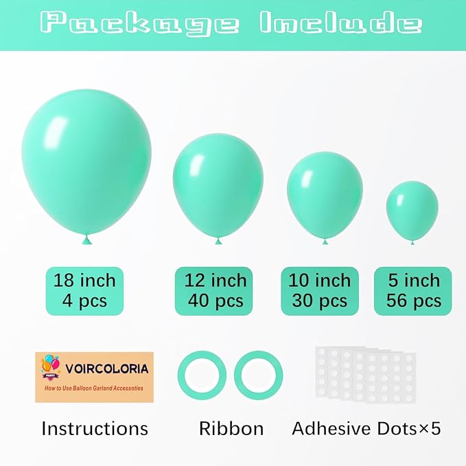 Voircoloria 110pcs Teal Balloons 12inch Turquoise Latex Party Balloons for Graduation, Wedding, Birthday, Bridal Shower, Baby Shower, Anniversary Party Decorations
