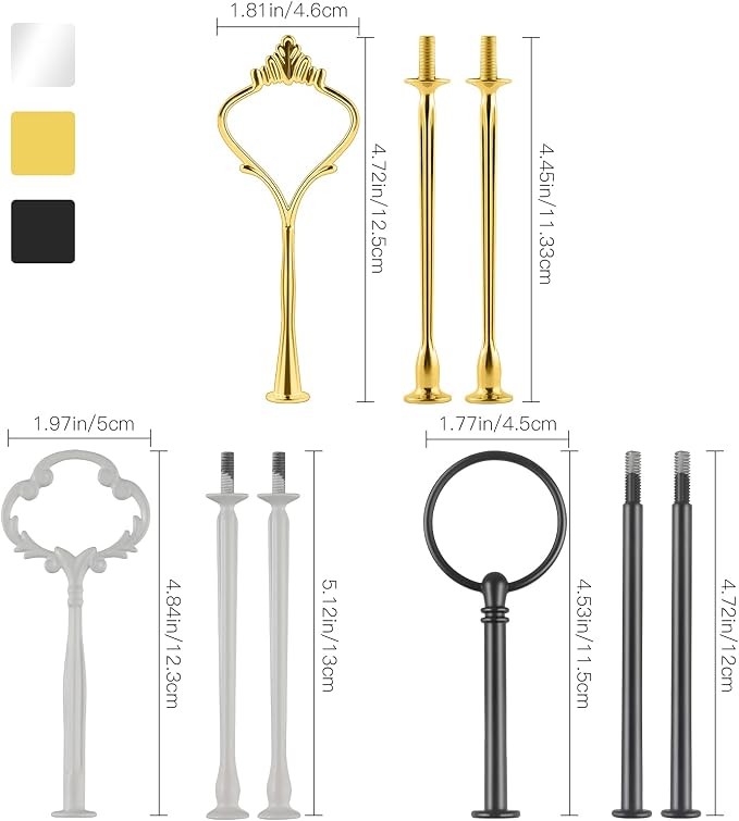 9 Set Cake Tiered Tray Hardware Kit Fittings - 3 Tier Cake Stand Hardware Holder for Christmas, Parties, Dessert Cupcake Trays - Gold, Black, White