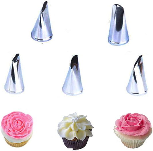 Flower Piping Tips, Hsxxf 5PCS Russian Piping Tips Stainless Steel Piping Tips Piping Nozzles Cake Piping Icing Nozzles Cake Decorating Tips Set for DIY Baking Tools (5PCS Flower), Sliver
