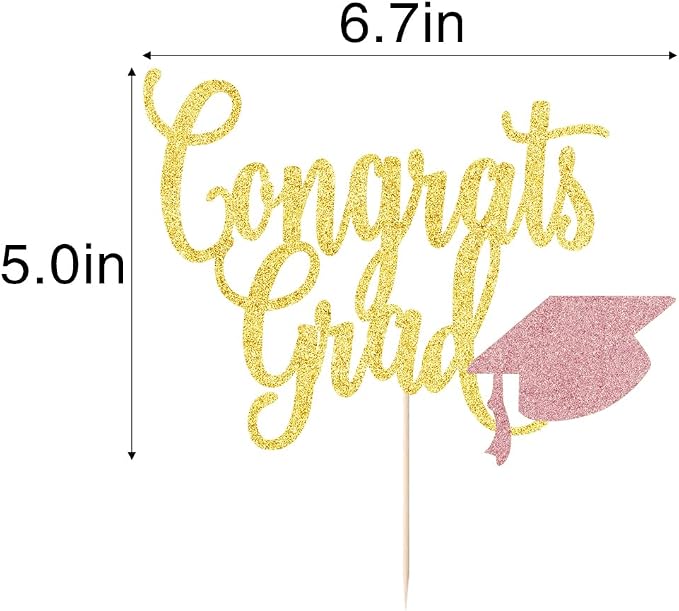 Congrats Grad Cake Topper,2026 Graduation Cake Topper, Congrats Grad Decorations,2026 High School/College/Senior Graduation Party Decorations Supplies. (Congrats Grad Gold rose gold)