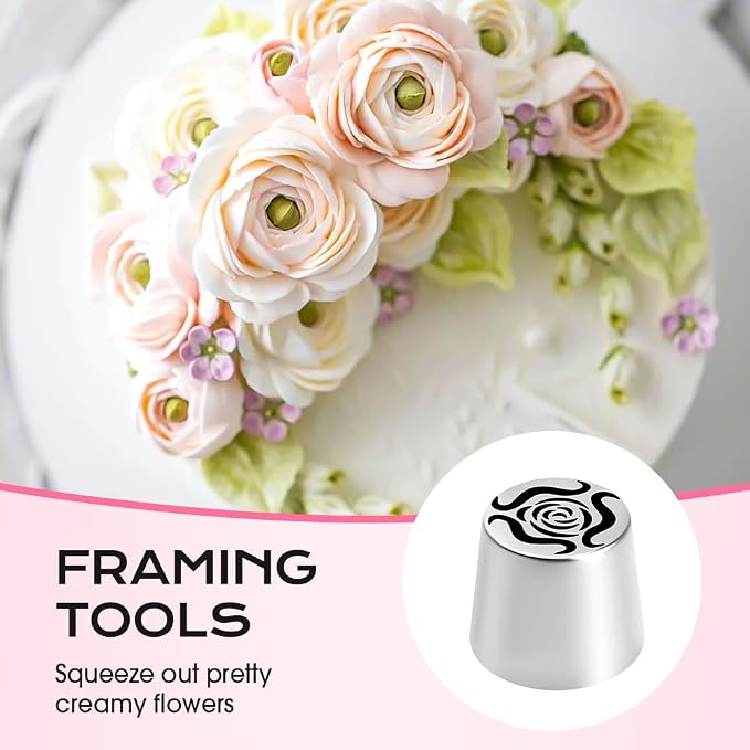 6/3PCS Extra Large Russian Piping Tips, Stainless Steel Flower Piping Tips Rose Floral Icing Nozzles for Cake Decorating, Frosting, Cream Flower DIY Cookies, Desserts Baking Tools (3PCS-B)