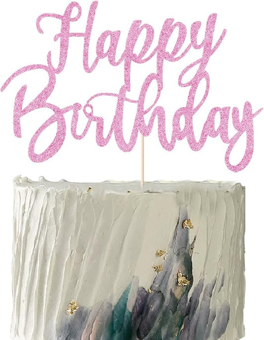 Handmade Glitter happy birthday Cake Topper, Happy Birthday Cake Bunting Decor,Birthday Party Decoration Supplies (pink)