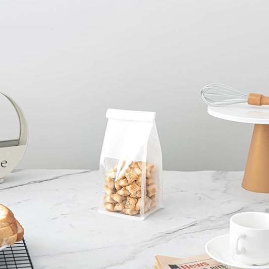 100 Pcs Bread Bags with Tin Tie, Loaf Bags Made Of White Cotton Paper, Storage Packing Bag with Clear Window for Bakery, Cafe, Homemade Bread, Mini Size 3.9 Inch