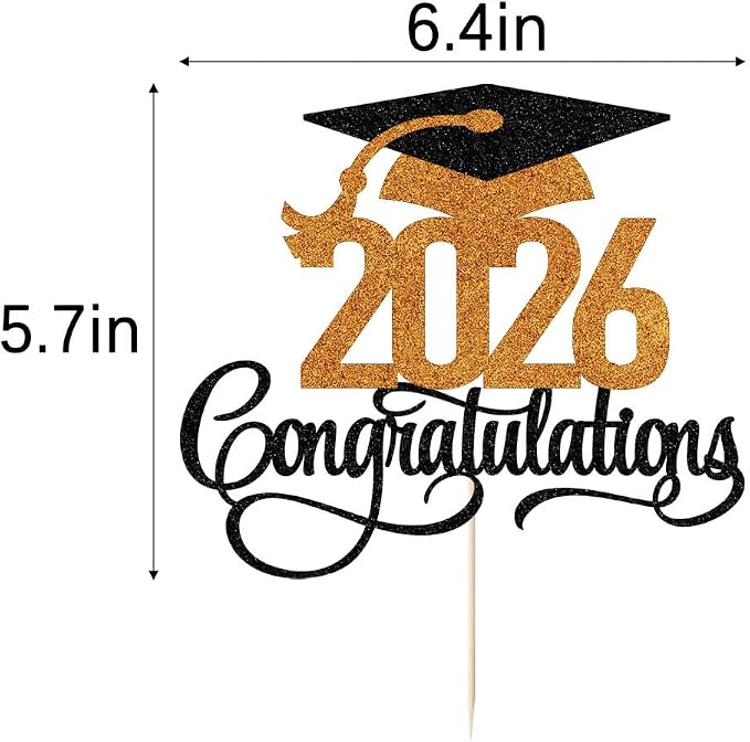 Glitter 2026 Congratulations Graduation Cake Topper,Congrats Grad Cake Decor - 2026 High School/College/Senior Graduation Party Decorations Supplies (2026Congratulations Black orange)