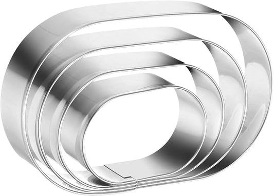 Pill Capsule Long Oval Cookie Cutters 4 Sizes- 5 Inch, 4 Inch, 3 Inch, 2 Inch Stainless Steel Geometric Frame Plaque Cookie Cutter Set Fondant Biscuit Molds - 1 Inch Depth