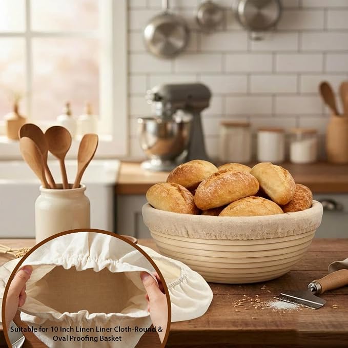 Bread Basket Liner Cloth 6 PCS 10 Inch Round Bread Proofing Basket Cloth Liner Natural Rattan Banneton Basket Liner Proofing Cloth Sourdough Baking Dough Proofing Basket Cover for Home Baking Supplies