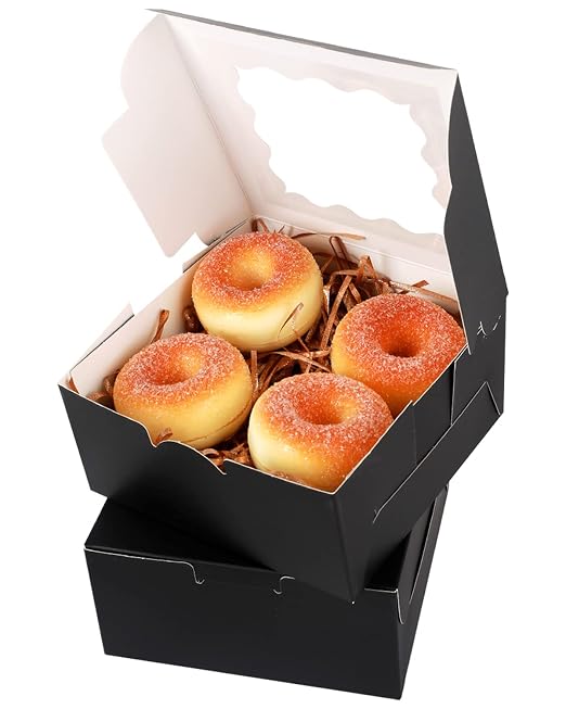 qiqee Black Cookie Boxes with Window 100packs 6x6x3 Black Bakery Box Pastry Box for Wedding Favor Birthday ＆ Party