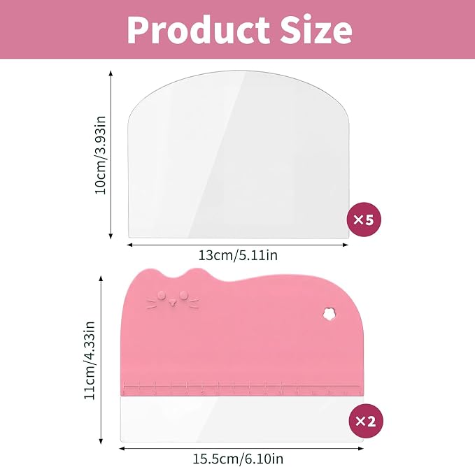 2 Pack Cake Smoother Scraper Flexible Plastic Cakes Scraper‌ with 5 Pack Transparent Scrapers Cake Decorating Supplies Kitchen DIY Baking Tool for Bakery Pastry Decoration