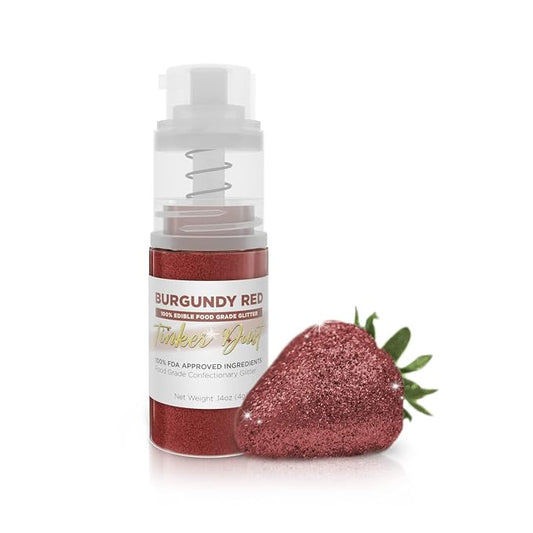 Bakell - Burgundy Red Tinker Dust (4g, 1x Mini Spray Pump) Edible Glitter for Food, Desserts, and Baked goods!