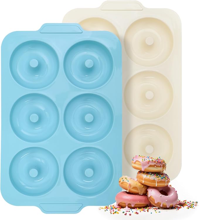 Nonstick Silicone Donut Pan: 3.5 Inch Large Donut Mold with Metal Frame - Bagel Doughnut Pan for Baking Gluten Free Glazed Vegan - for Oven Housewife Home Baker Baking Lovers (Green & Beige)