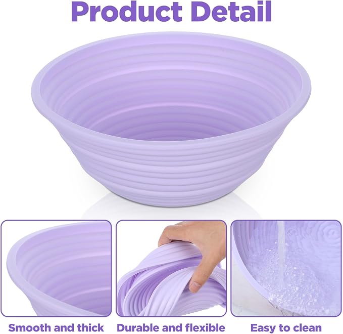 4Pcs Silicone Bread Proofing Basket,9" Foldable Silicone Proofing Baskets for Sourdough Bread Baking,Non-stick Round Dough Proofing Bowl Sourdough Bread Baking Supplies
