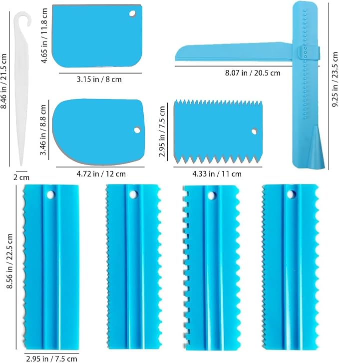 Cake Scraper Set of 9 Packs, Cake Scraper Smoother Set, Adjustable Icing Scraper Polisher Tool, Cake Decorating Comb, Icing Smoother Plastic Sawtooth Cake Icing Kitchen Baking Cake Edge (Blue)